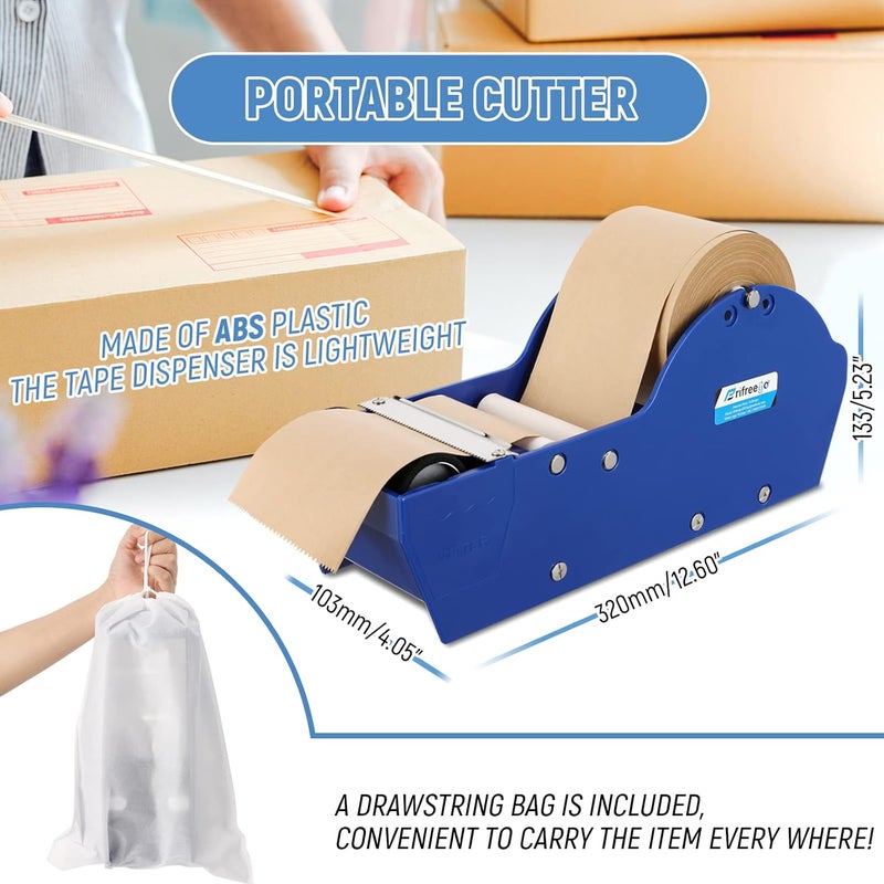 Frifreego Water-Activated Tape Dispenser, Manual Kraft Gum Tape Dispenser, Width Adjustable 1.18-3.15", Light Weight & Portable Packing Tape Dispenser Set, Blue - Image 5